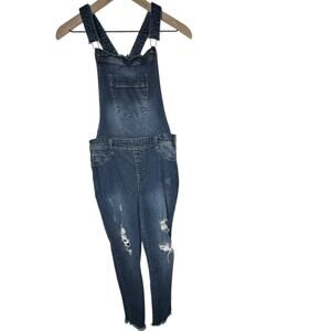 Harper Distressed Denim Overalls Raw Hem Distressed Boutique Casual Medium
